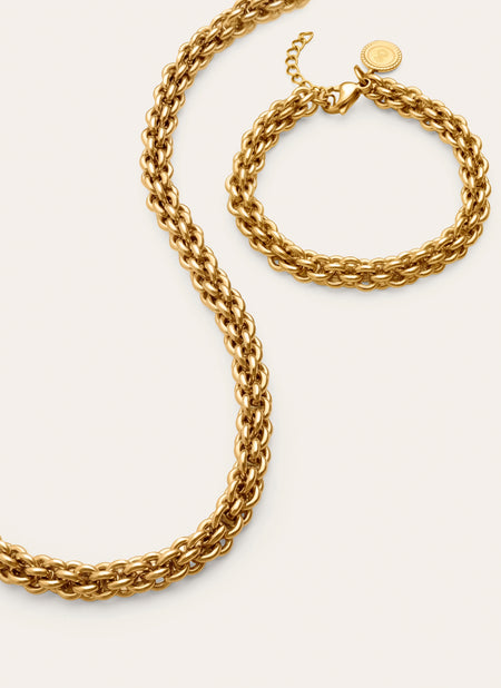 Pack Presente Colar Big Rope e Pulseira Big Rope Aço Banhado a Ouro