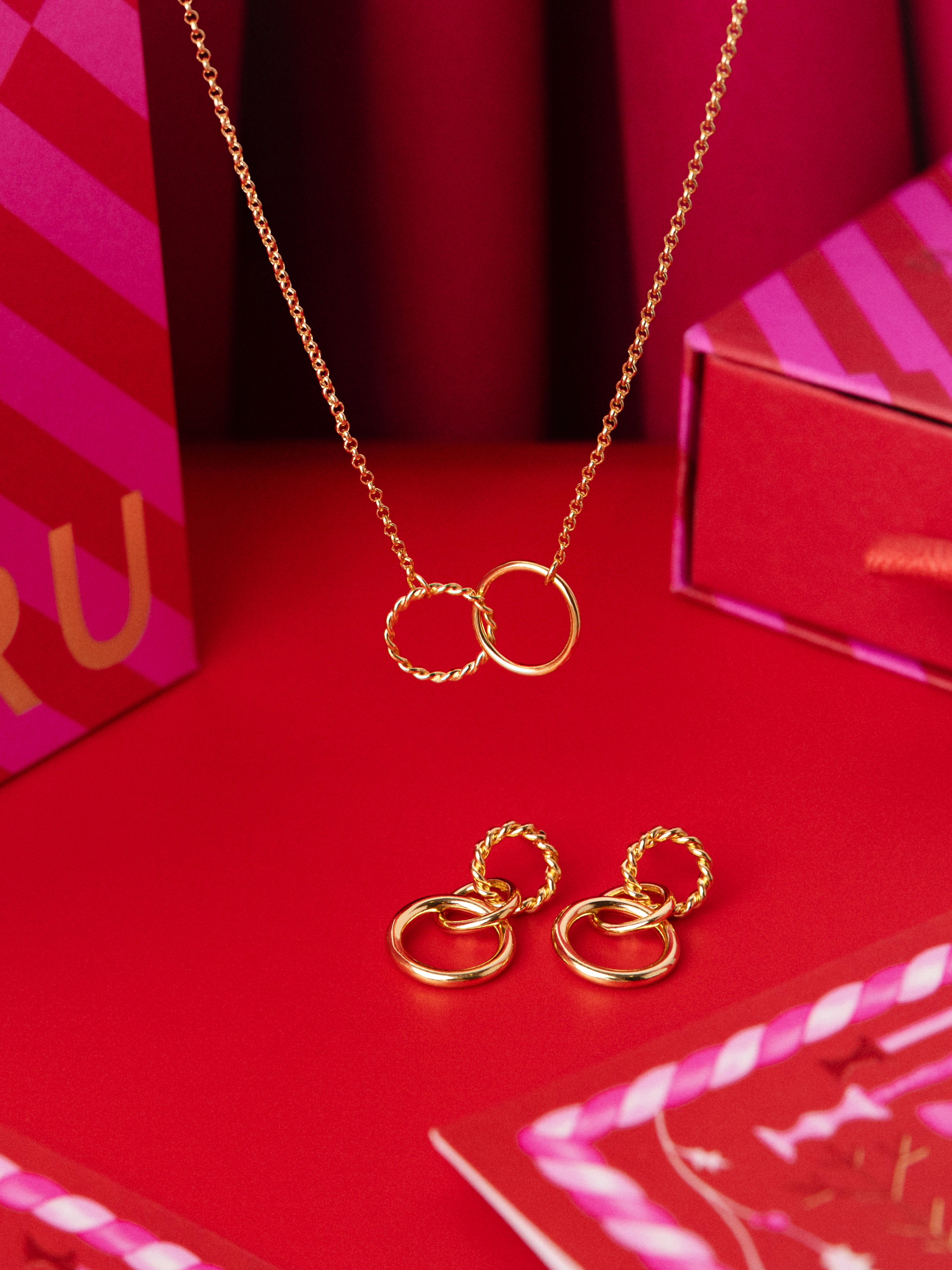 Pack Regalo Collar y Pendientes Circles Twist Baño Oro