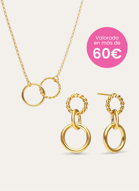 Pack Regalo Collar y Pendientes Circles Twist Baño Oro