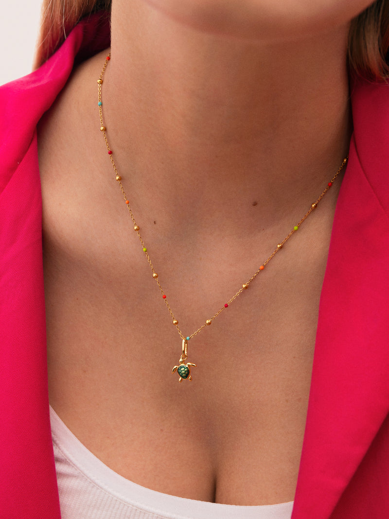 Confezione Regalo Collana Dots L Colors e Charm Tortuga Placcato Oro