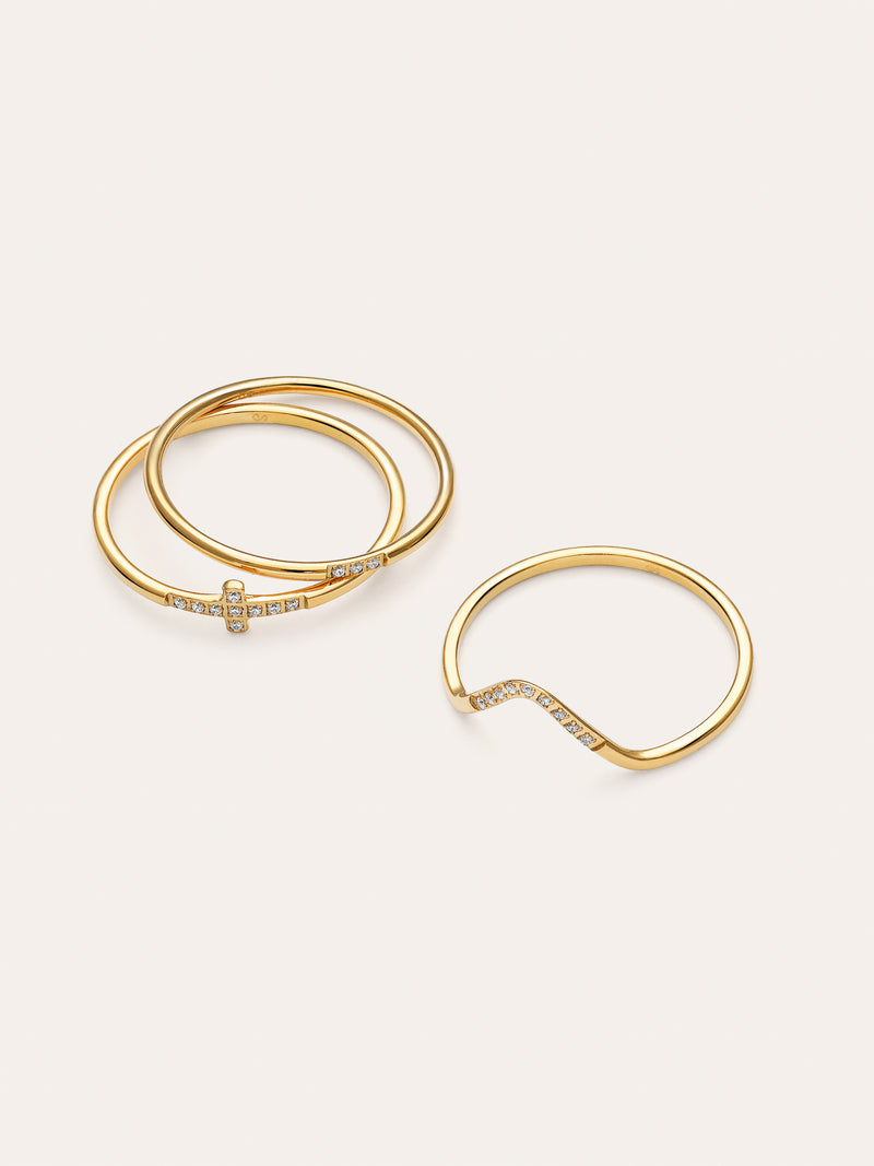 Sparks Ring-Set (3er-Pack), Edelstahl vergoldet