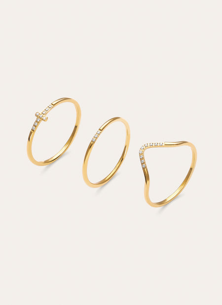 Sparks Ring-Set (3er-Pack), Edelstahl vergoldet