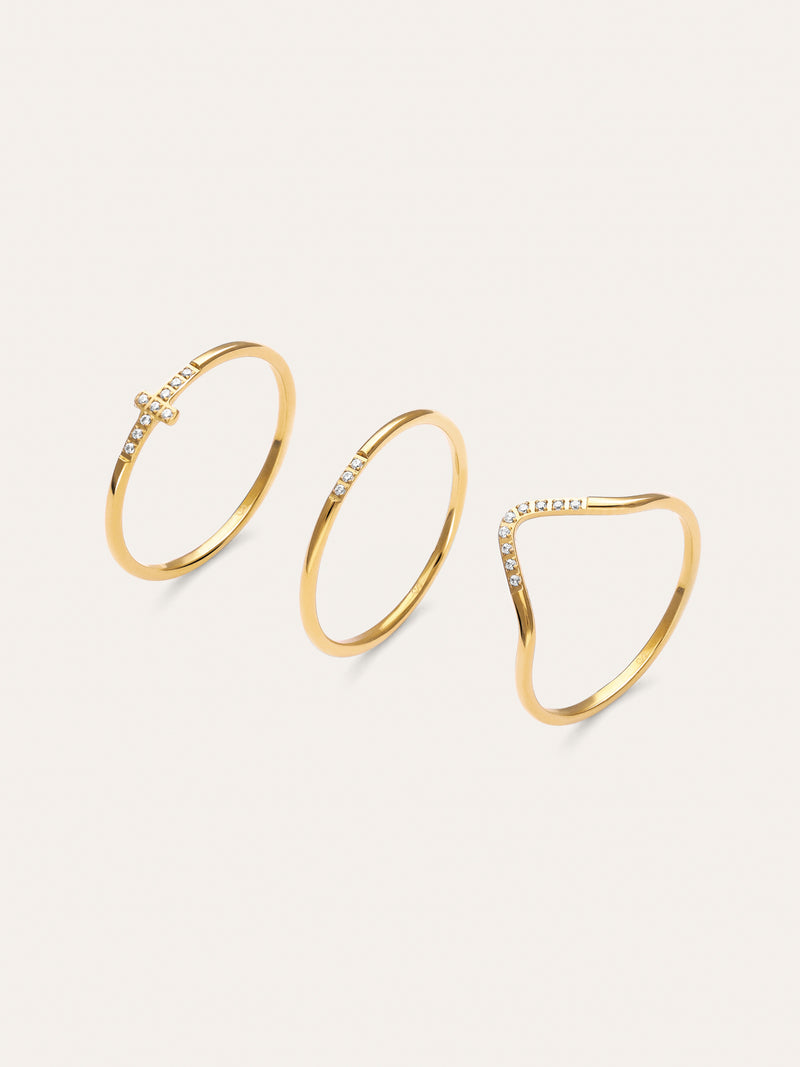 Sparks Ring-Set (3er-Pack), Edelstahl vergoldet