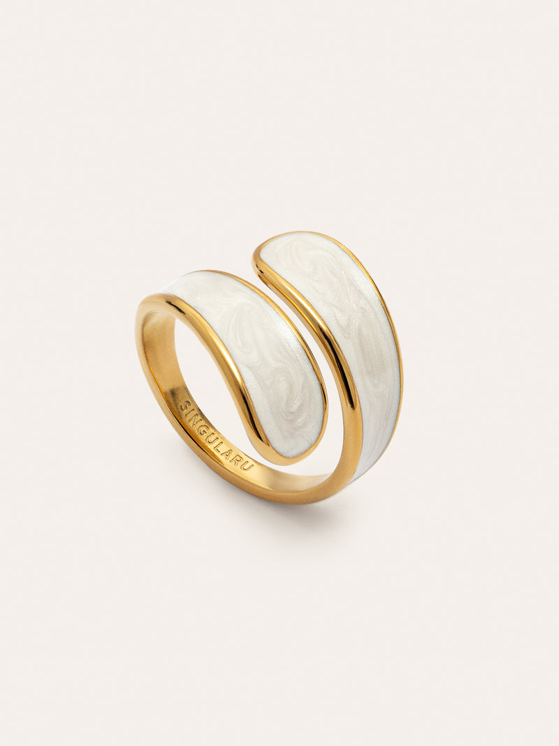 Abbraccio White Ring Edelstahl mit 18kt Goldbeschichtung