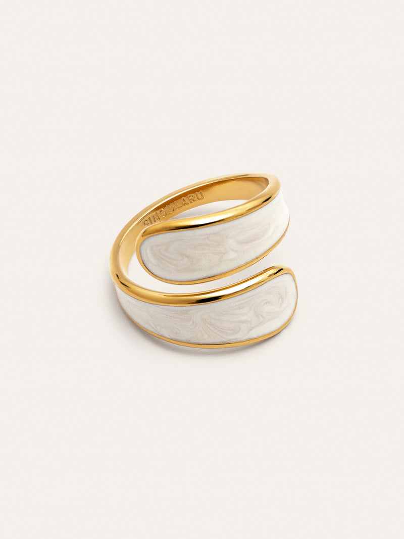 Abbraccio White Ring Edelstahl mit 18kt Goldbeschichtung