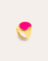 Anillo Signet Bean Neon Pink Enamel Baño Oro