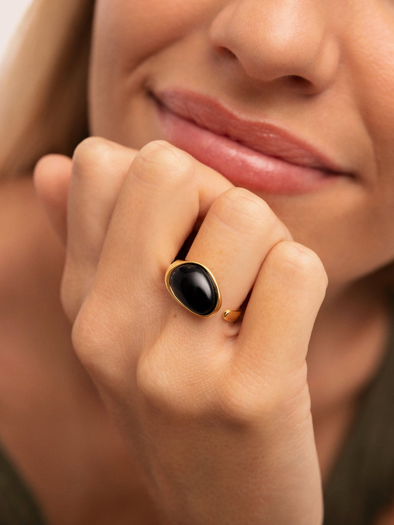 Black Catalina Ring Edelstahl, vergoldet
