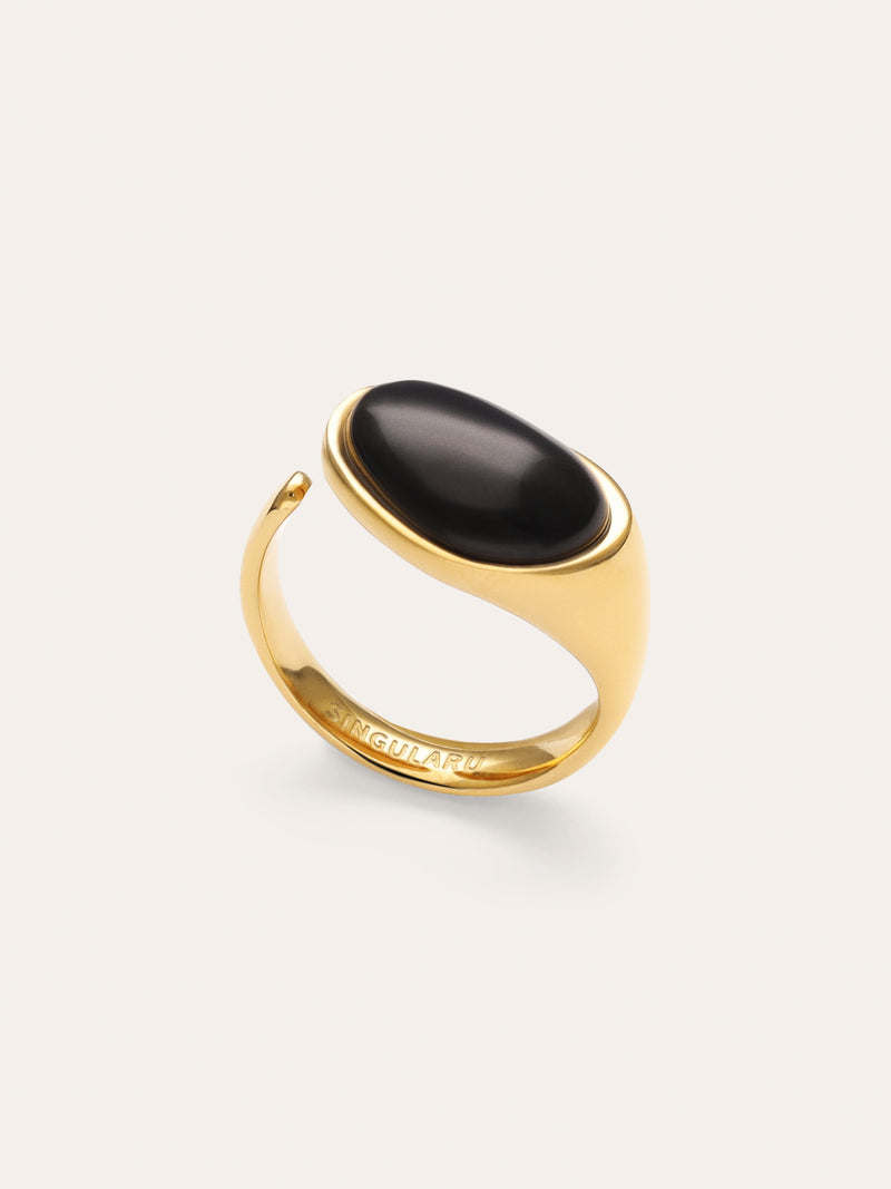 Black Catalina Ring Edelstahl, vergoldet