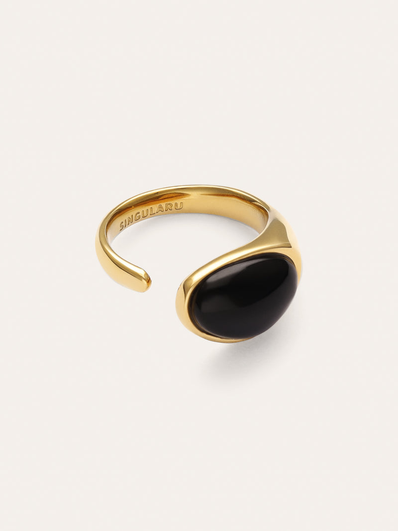 Black Catalina Ring Edelstahl, vergoldet