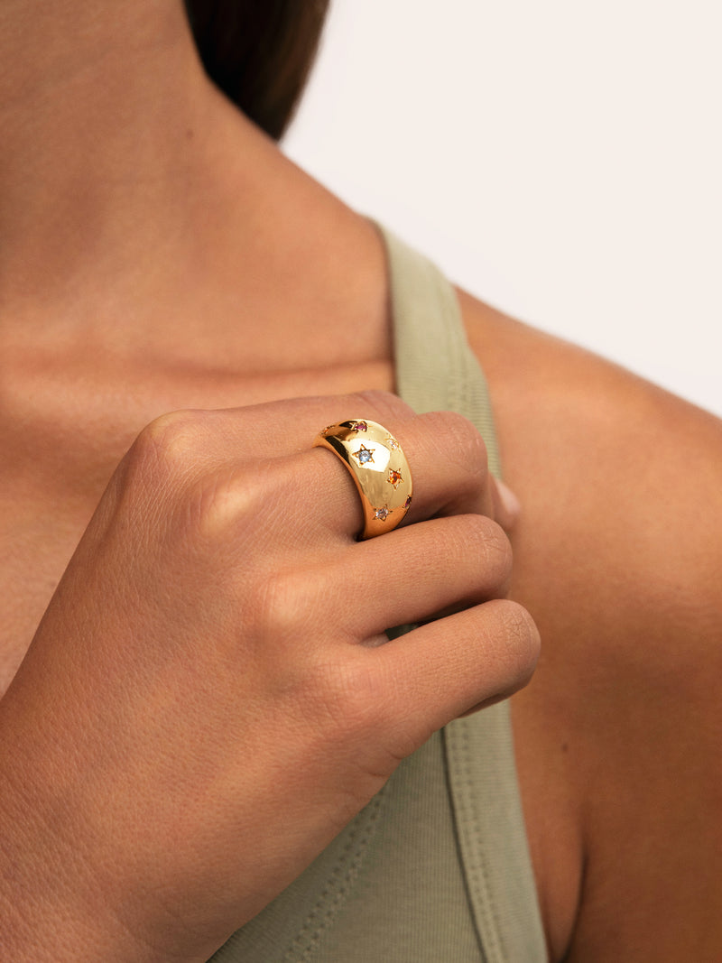 Bomb Color Stars Ring, vergoldet