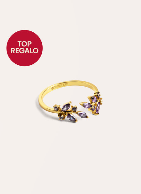 Anillo Buganvilla Plata Baño Oro