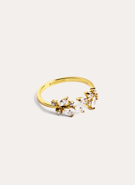 Anillo Buganvilla White Baño Oro