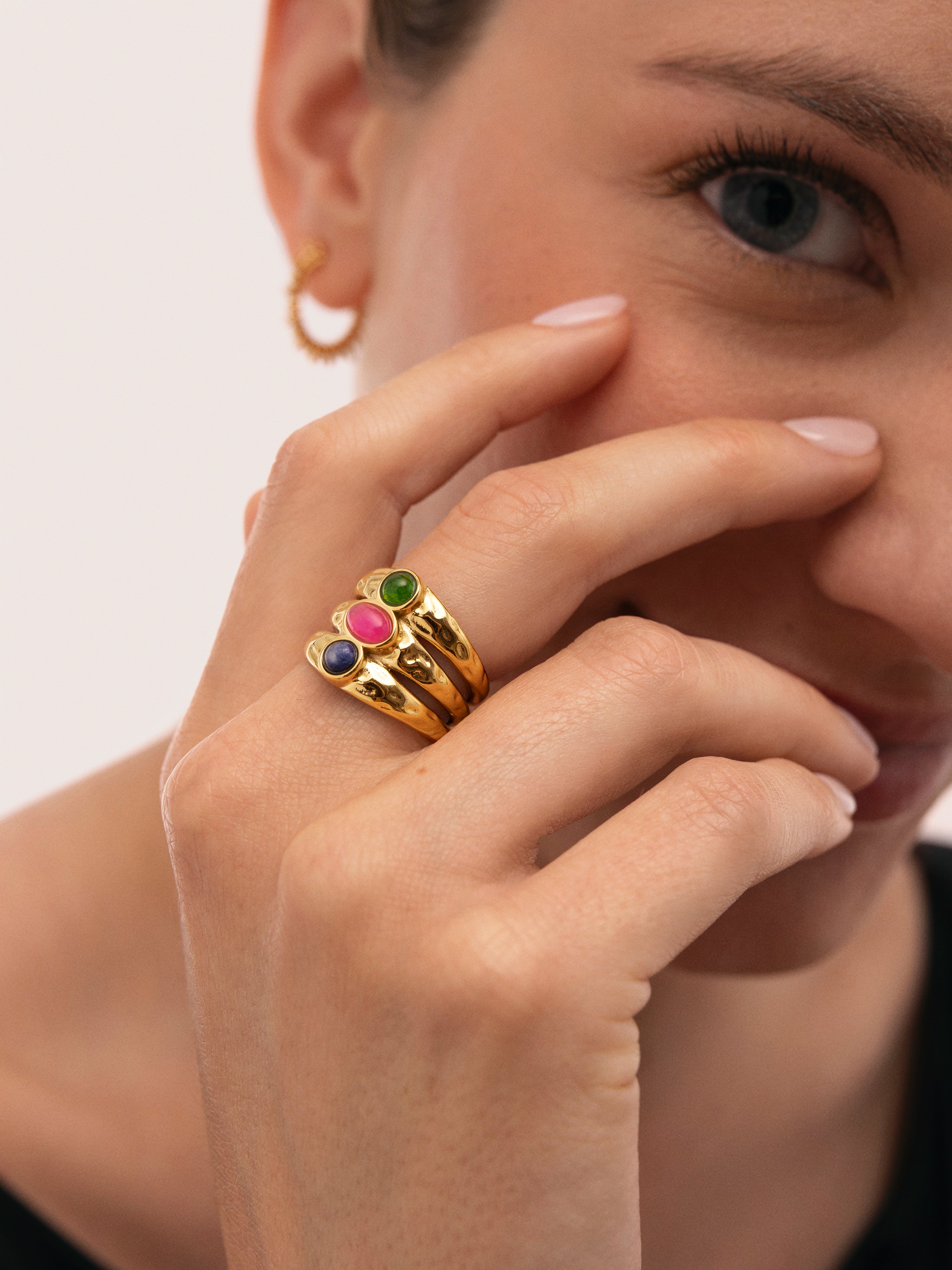 Anillo Candela Stones Acero Baño Oro