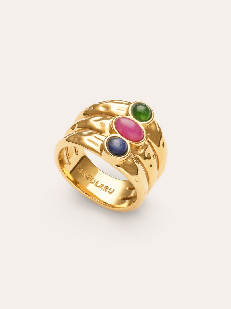 Anillo Candela Stones Acero Baño Oro
