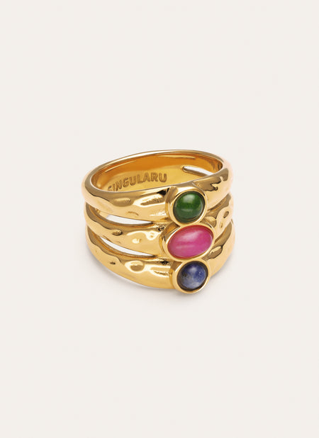 Anillo Candela Stones Acero Baño Oro