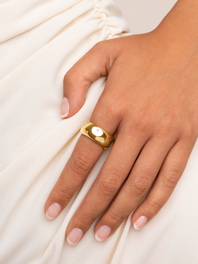 Anillo Curve Rainbow Acero Baño Oro
