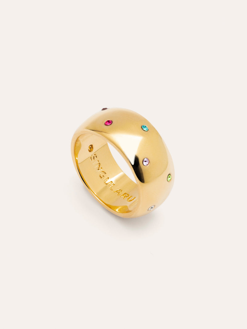 Anillo Curve Rainbow Acero Baño Oro