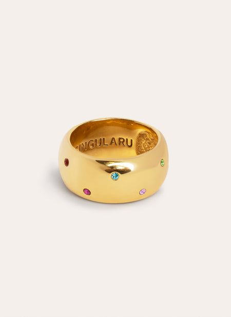 Anillo Curve Rainbow Acero Baño Oro