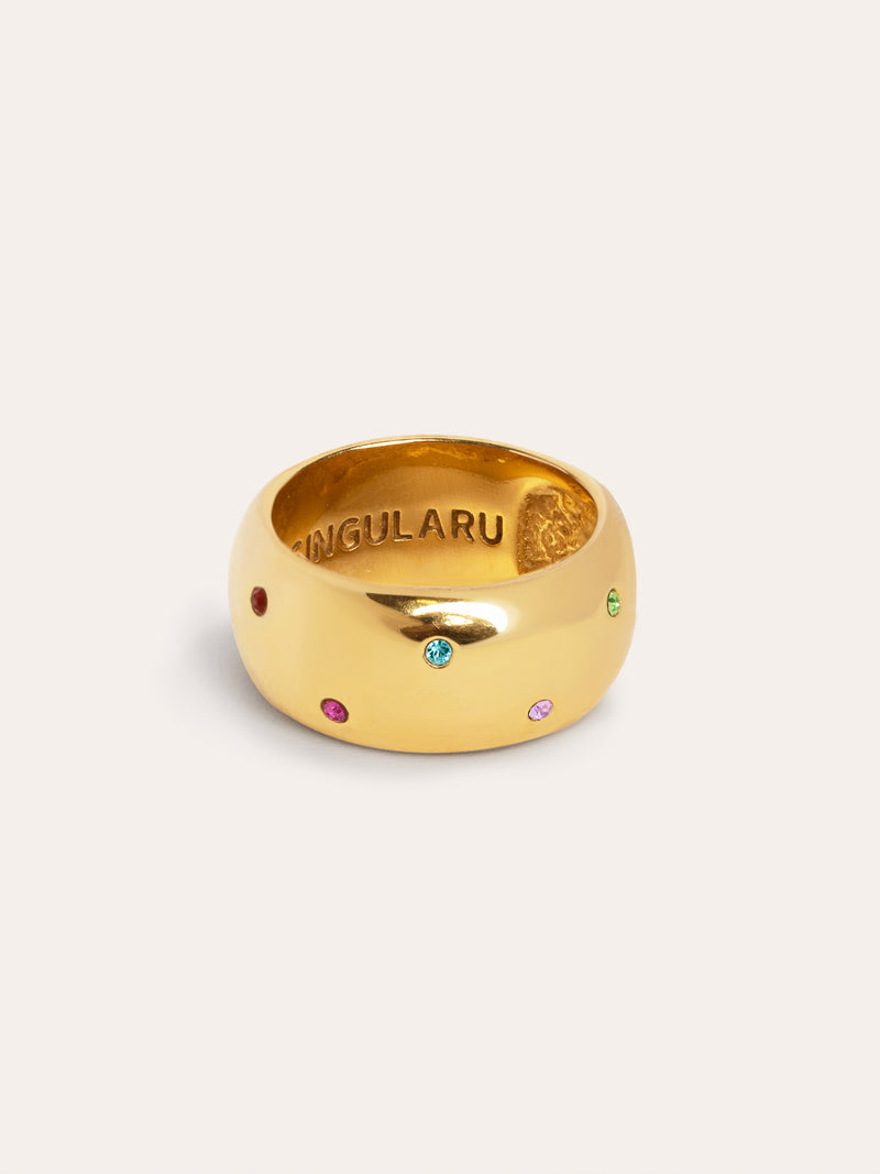 Anillo Curve Rainbow Acero Baño Oro