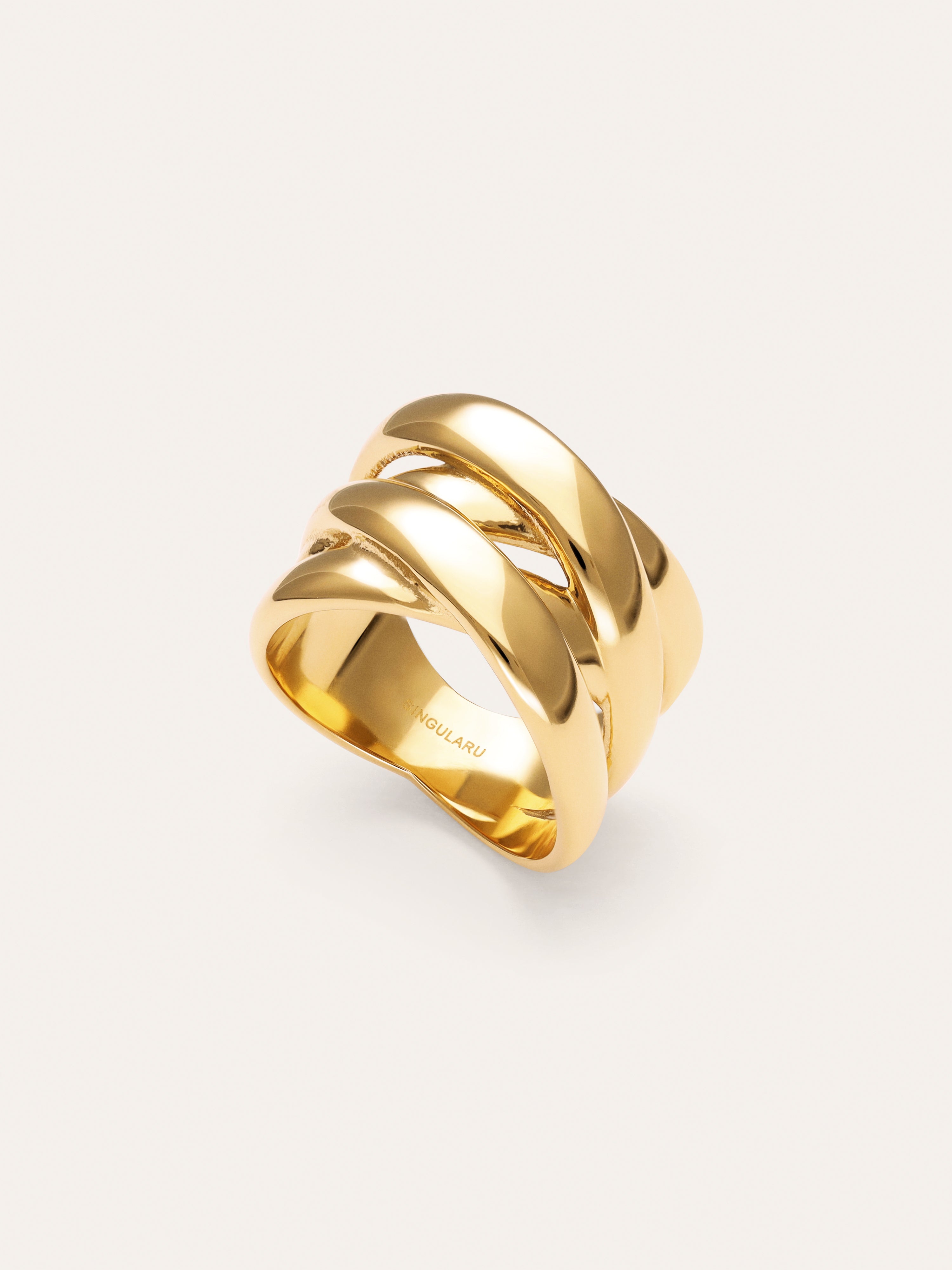 Anello Double Cross Acciaio Placcato Oro