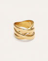 Anello Double Cross Acciaio Placcato Oro