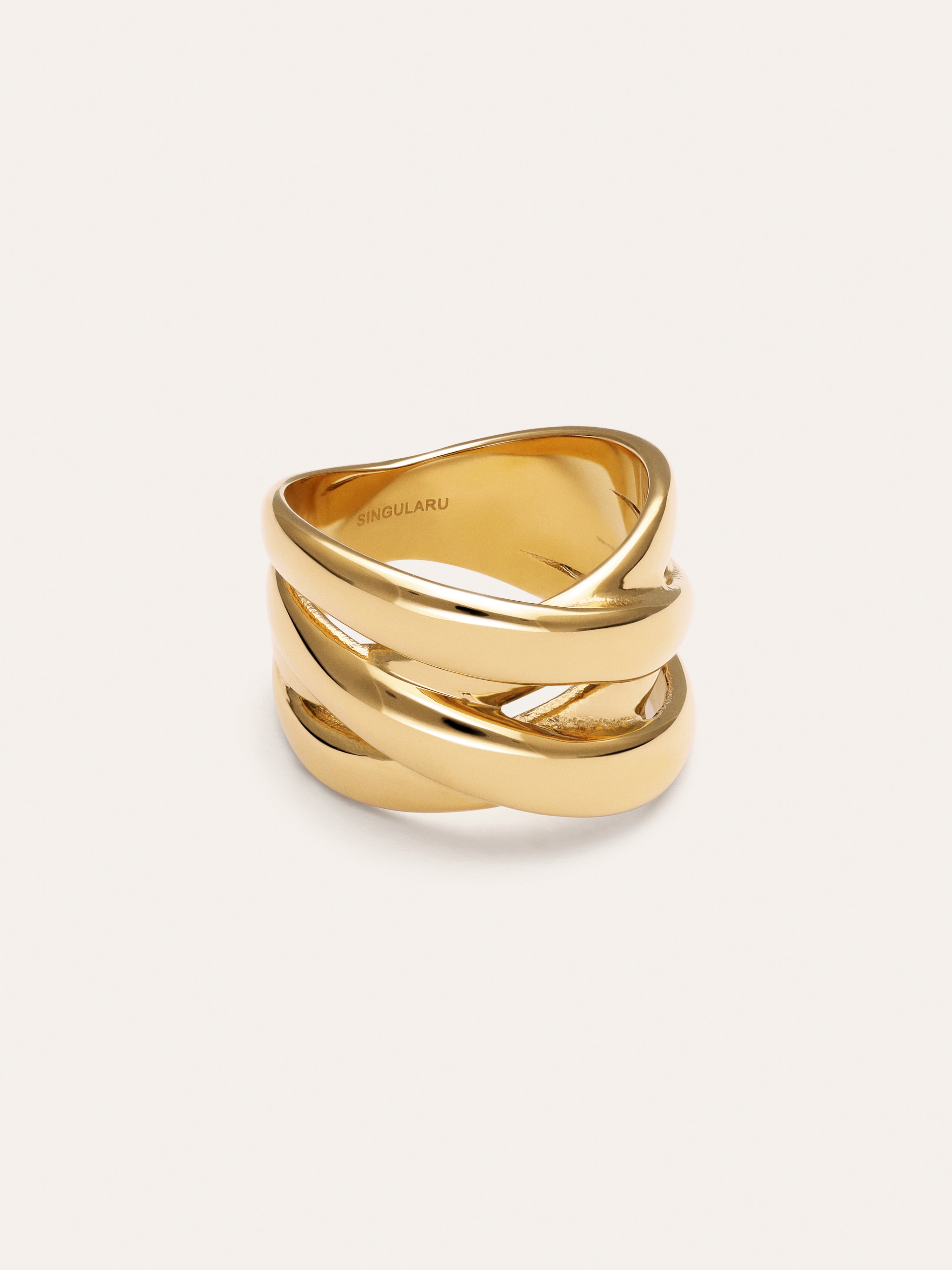 Anello Double Cross Acciaio Placcato Oro