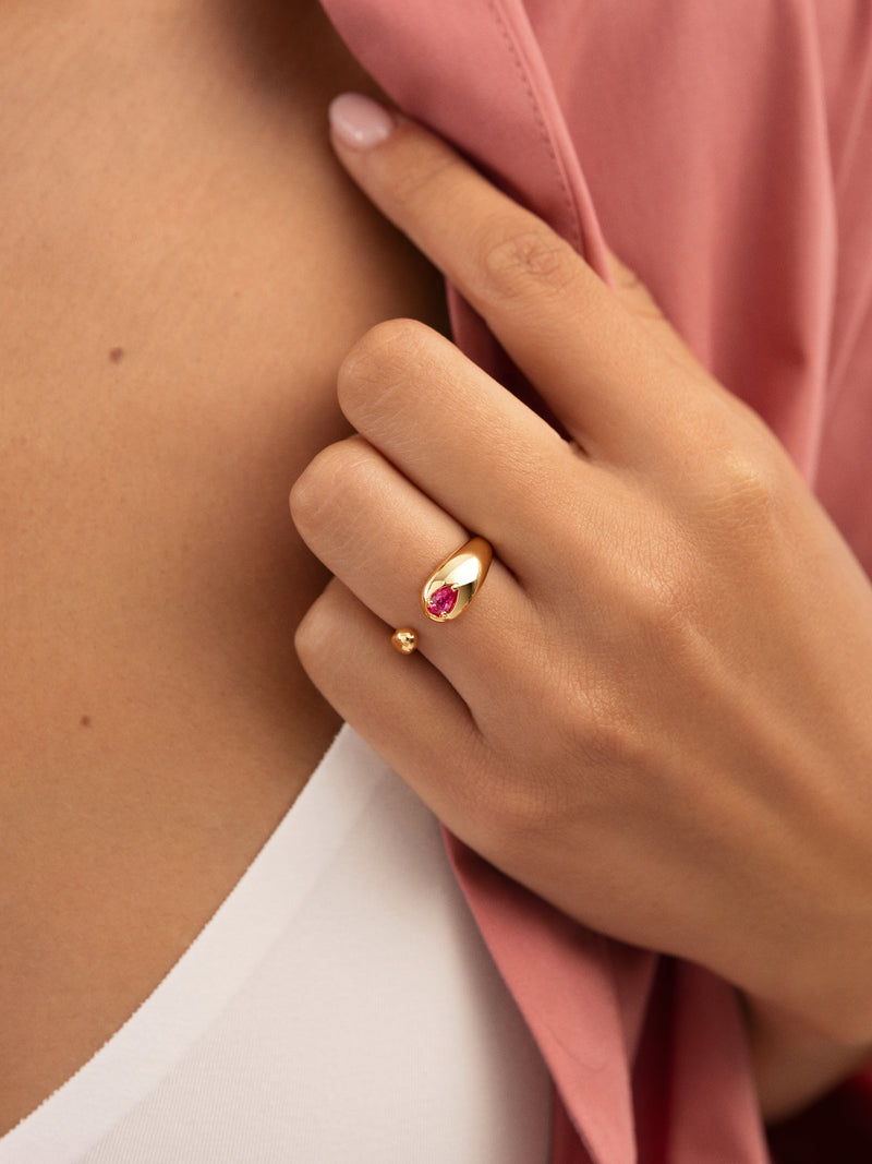 Doppel-Drop Pink Ring, vergoldet
