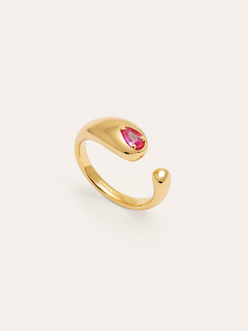 Doppel-Drop Pink Ring, vergoldet