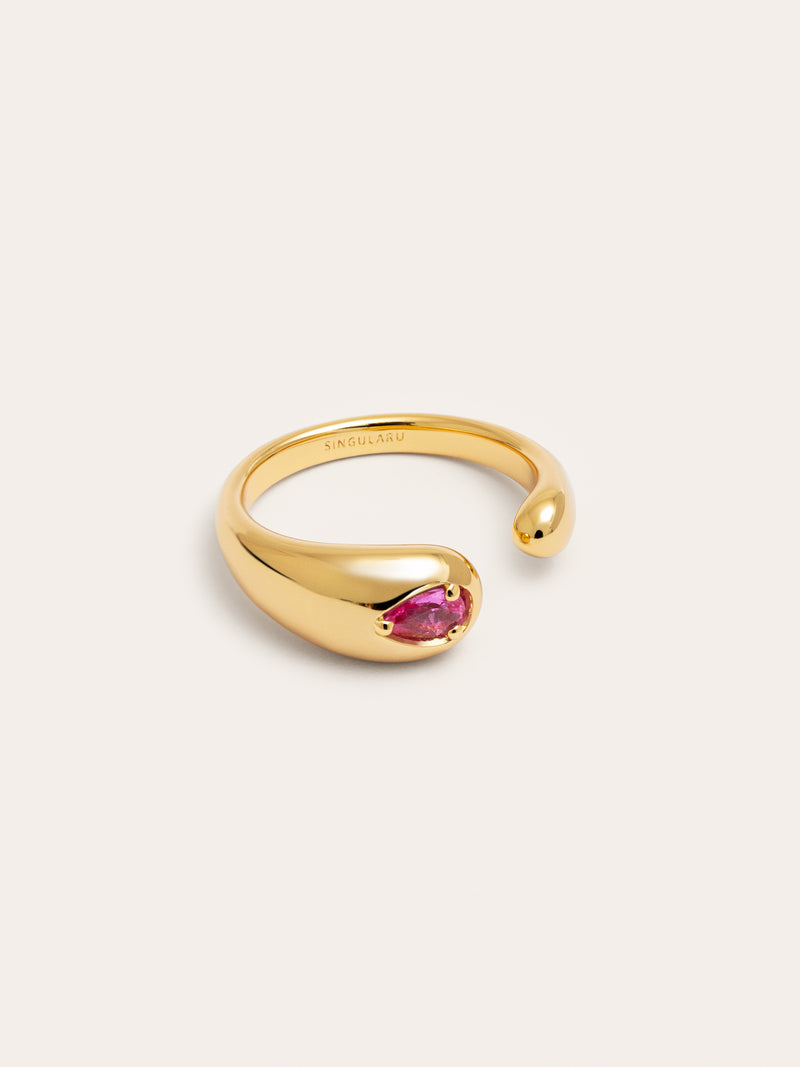 Doppel-Drop Pink Ring, vergoldet