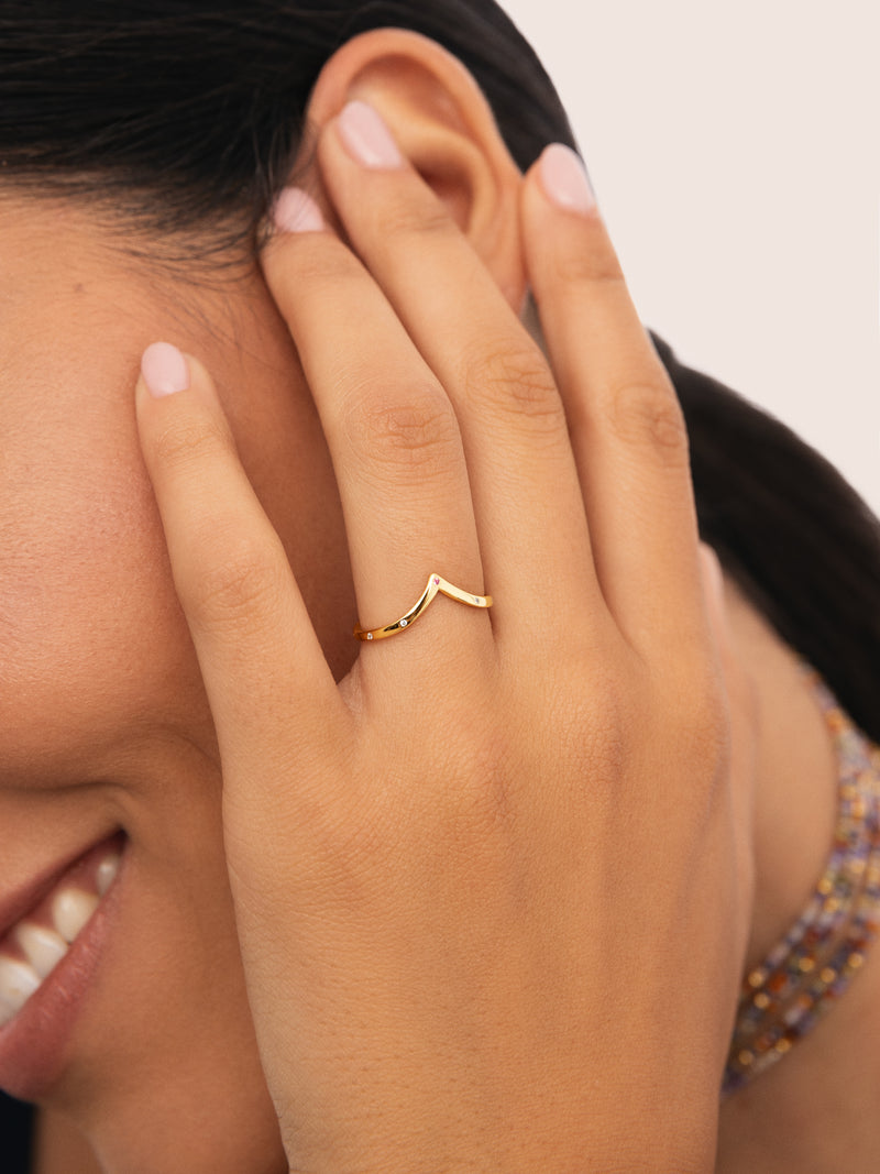 Bague Double Peak Pink Argent Plaqué Or