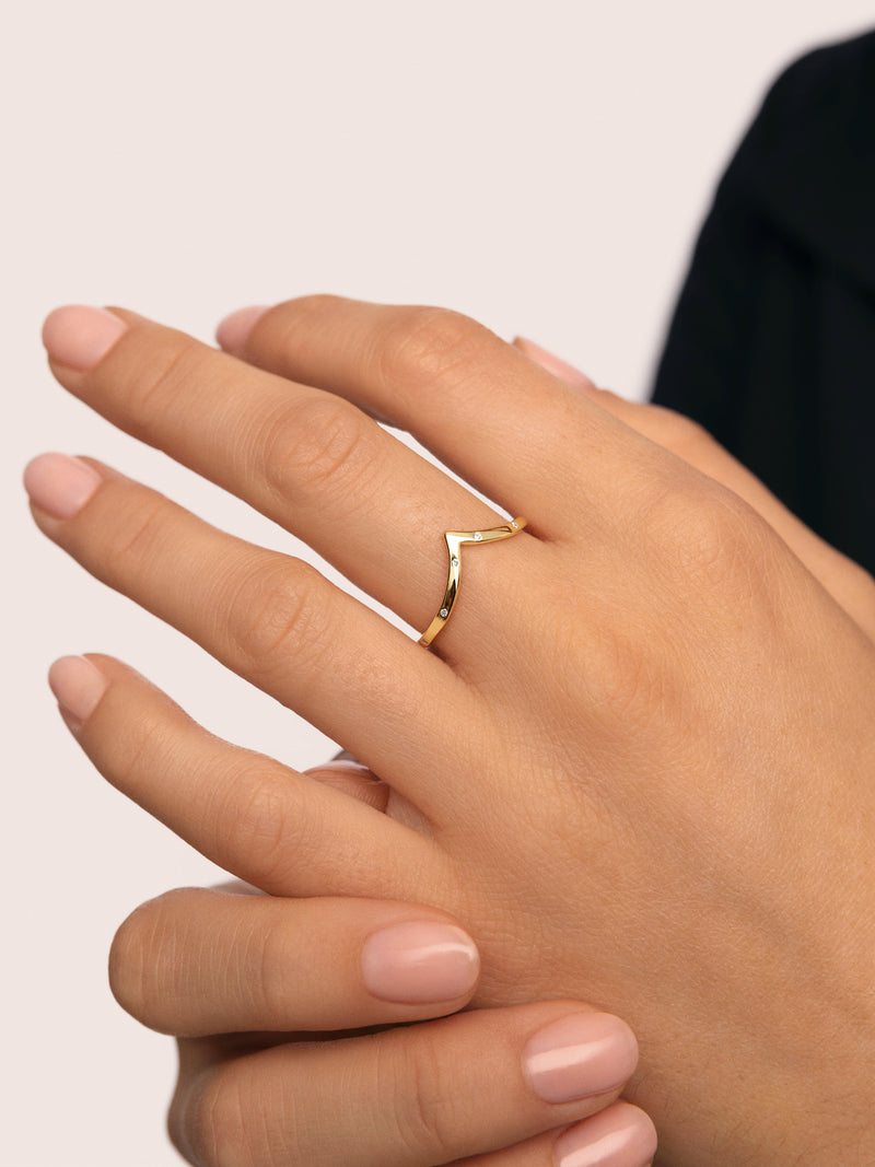 Bague Double Peak Pink Argent Plaqué Or