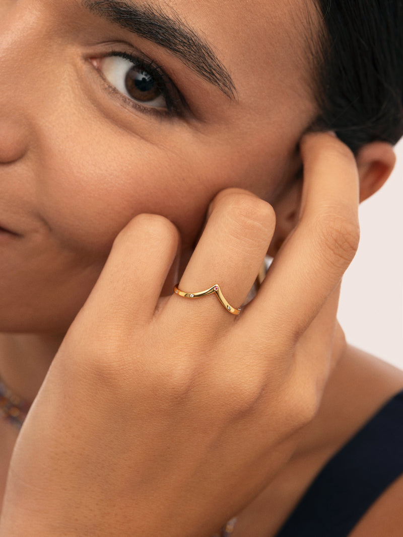 Bague Double Peak Pink Argent Plaqué Or
