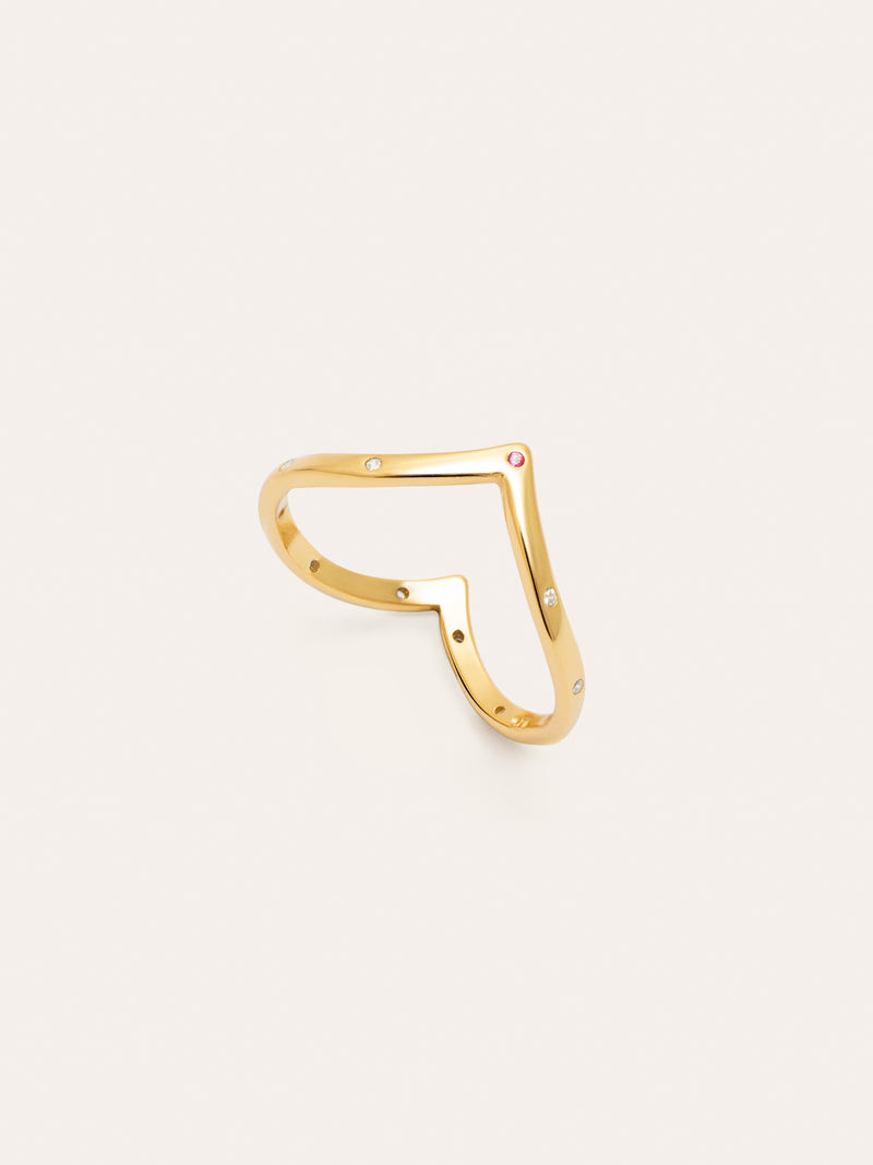 Bague Double Peak Pink Argent Plaqué Or