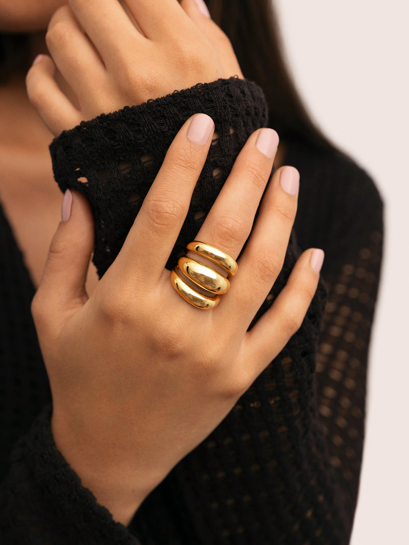 Bague Dune Aire Acier Plaqué Or