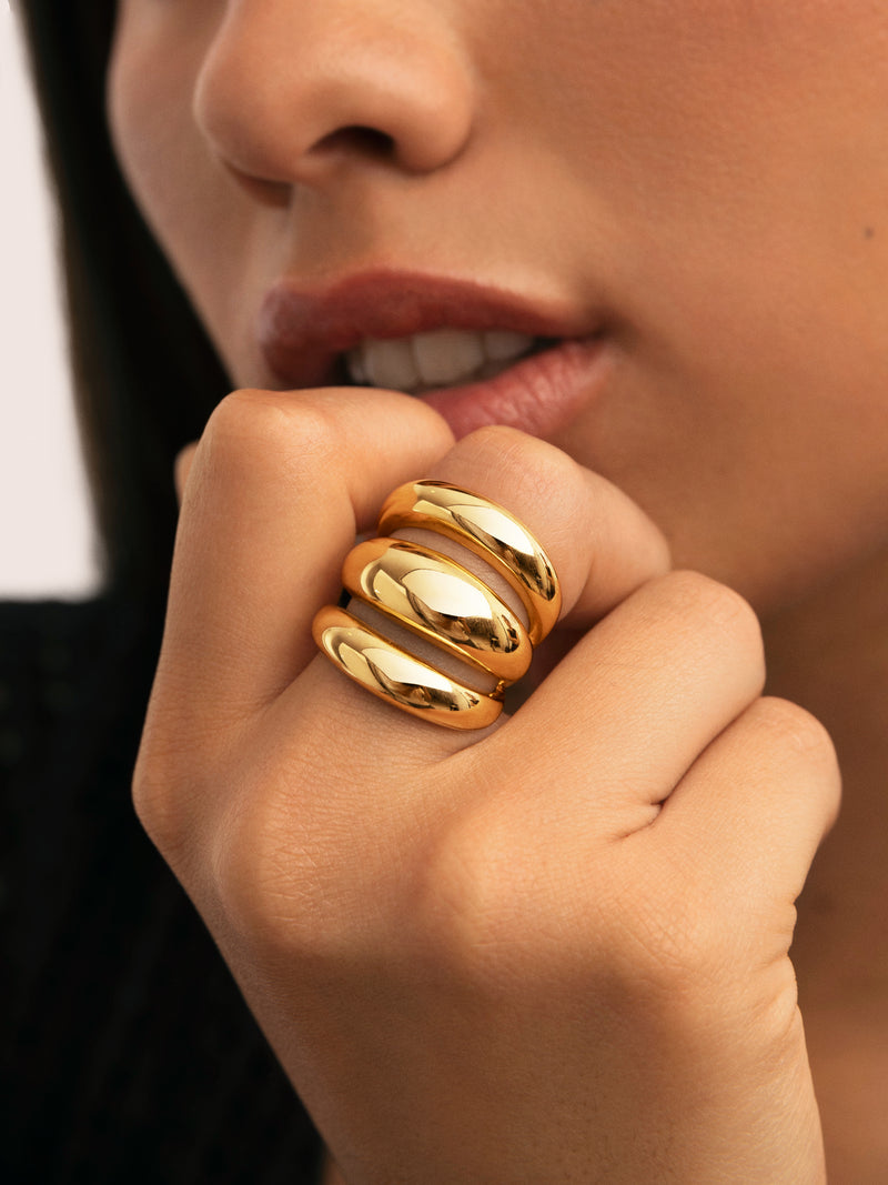 Bague Dune Aire Acier Plaqué Or