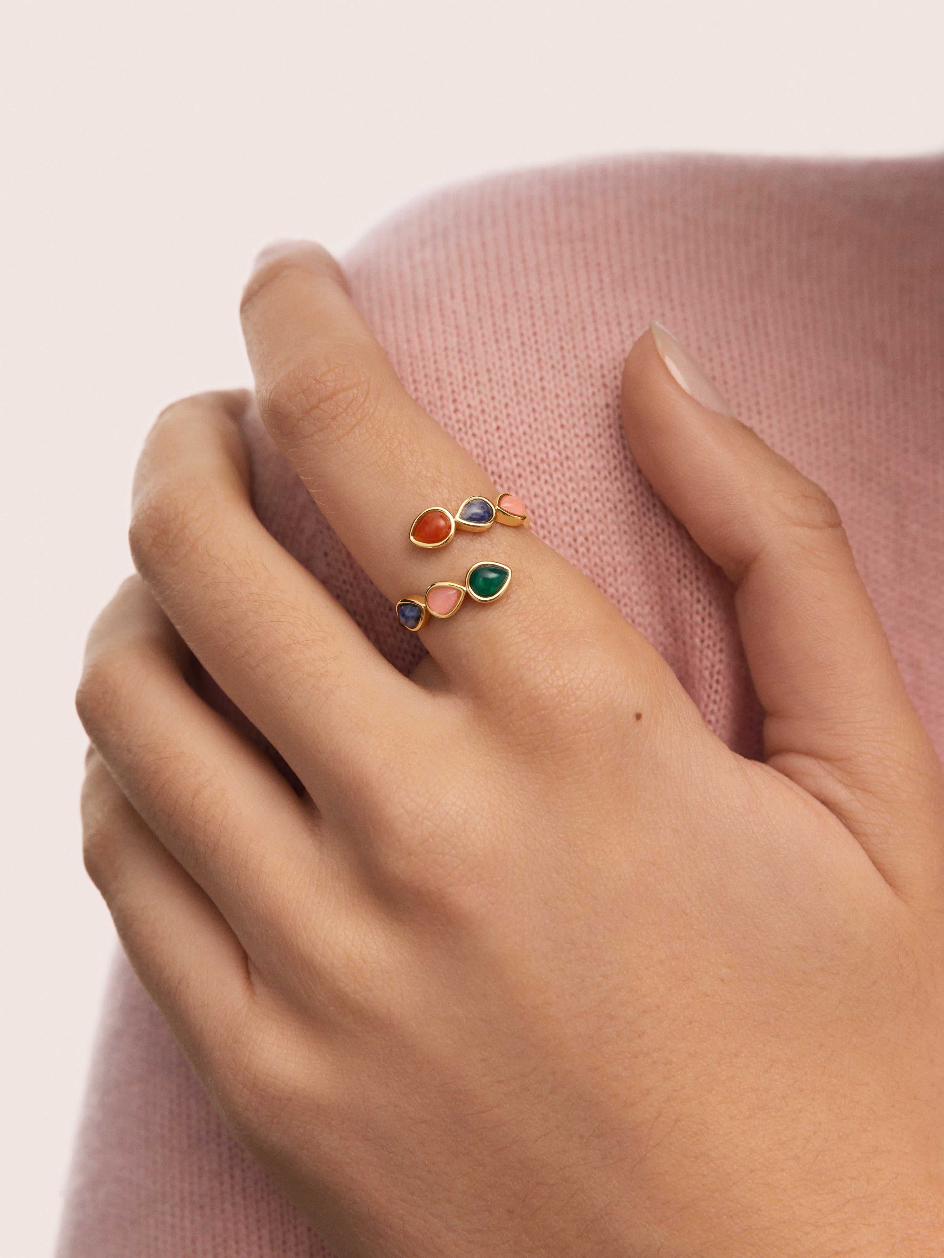 Drop Stones Ring 18kt Gold Plated