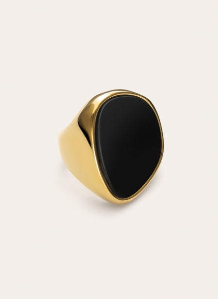 Anel Ibiza Black Aço Banho Ouro