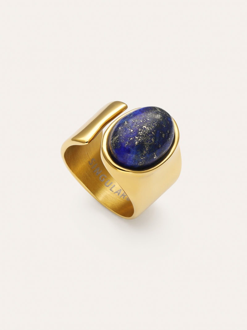 Indigo Blau Ring Edelstahl vergoldet