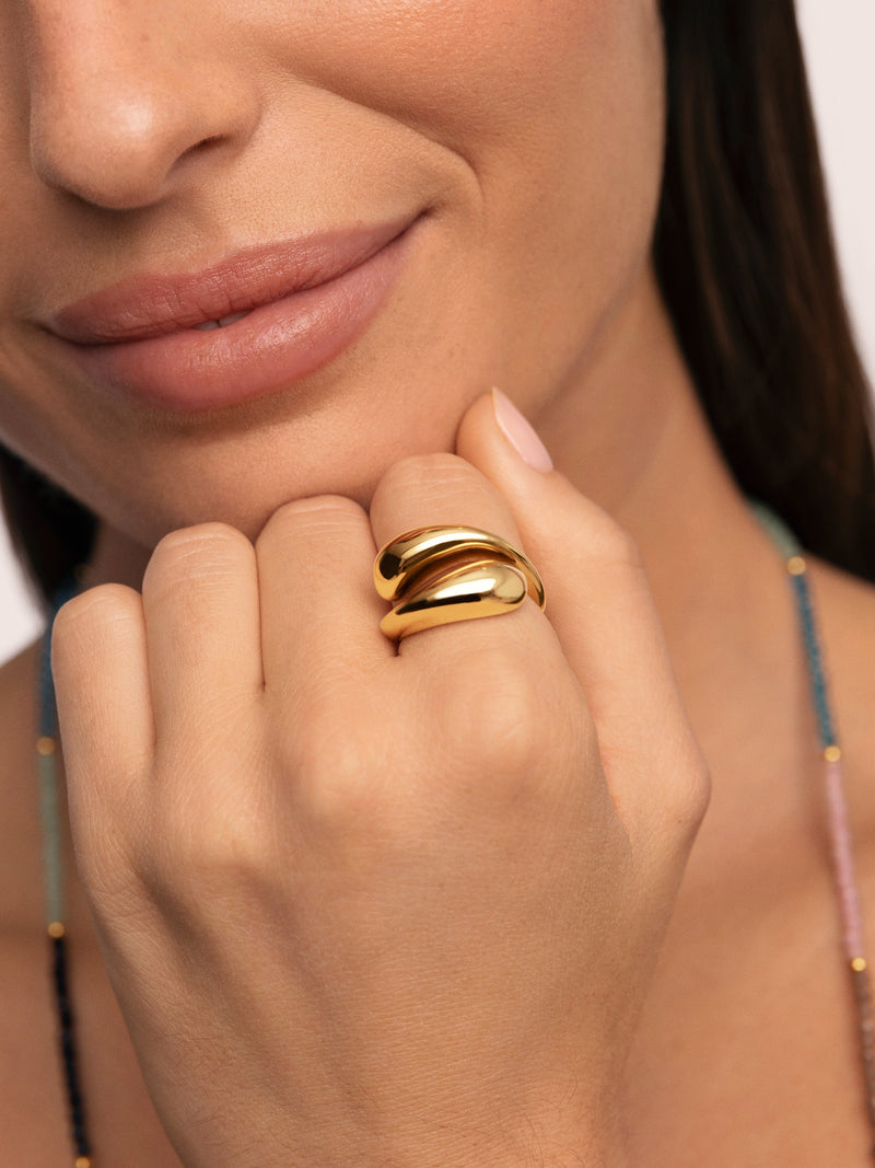 Bague Maxi Abbraccio Acier Plaqué Or