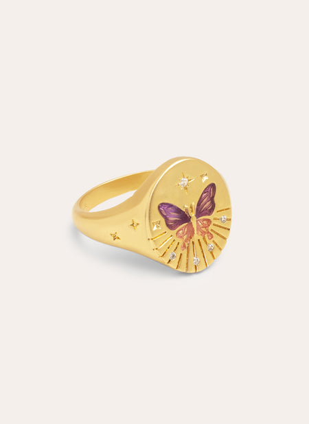 Butterfly Rose Gold Signet Ring 