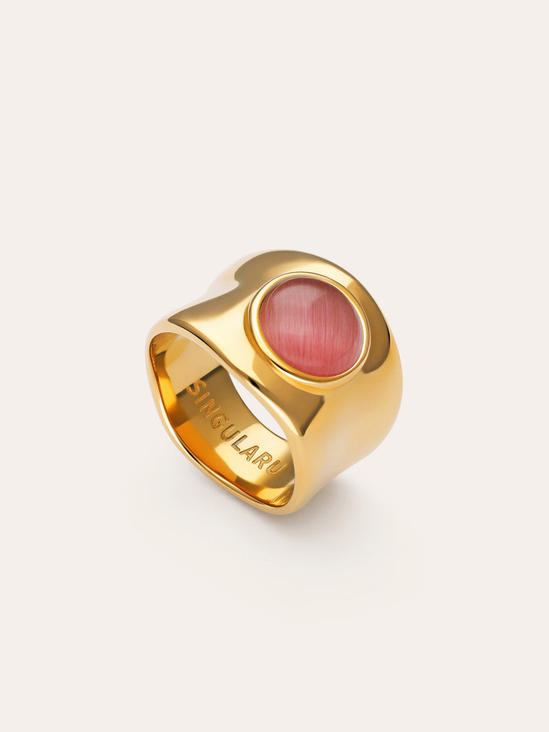 Ring My Pink Stone Edelstahl mit 18kt Goldbeschichtung