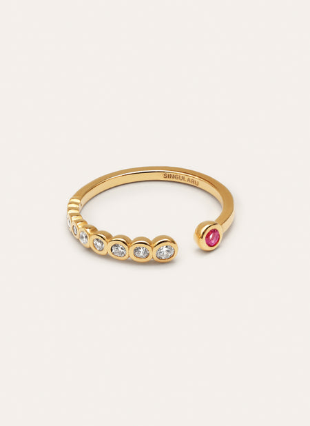 Anillo Pebble Rosa Plata Baño Oro