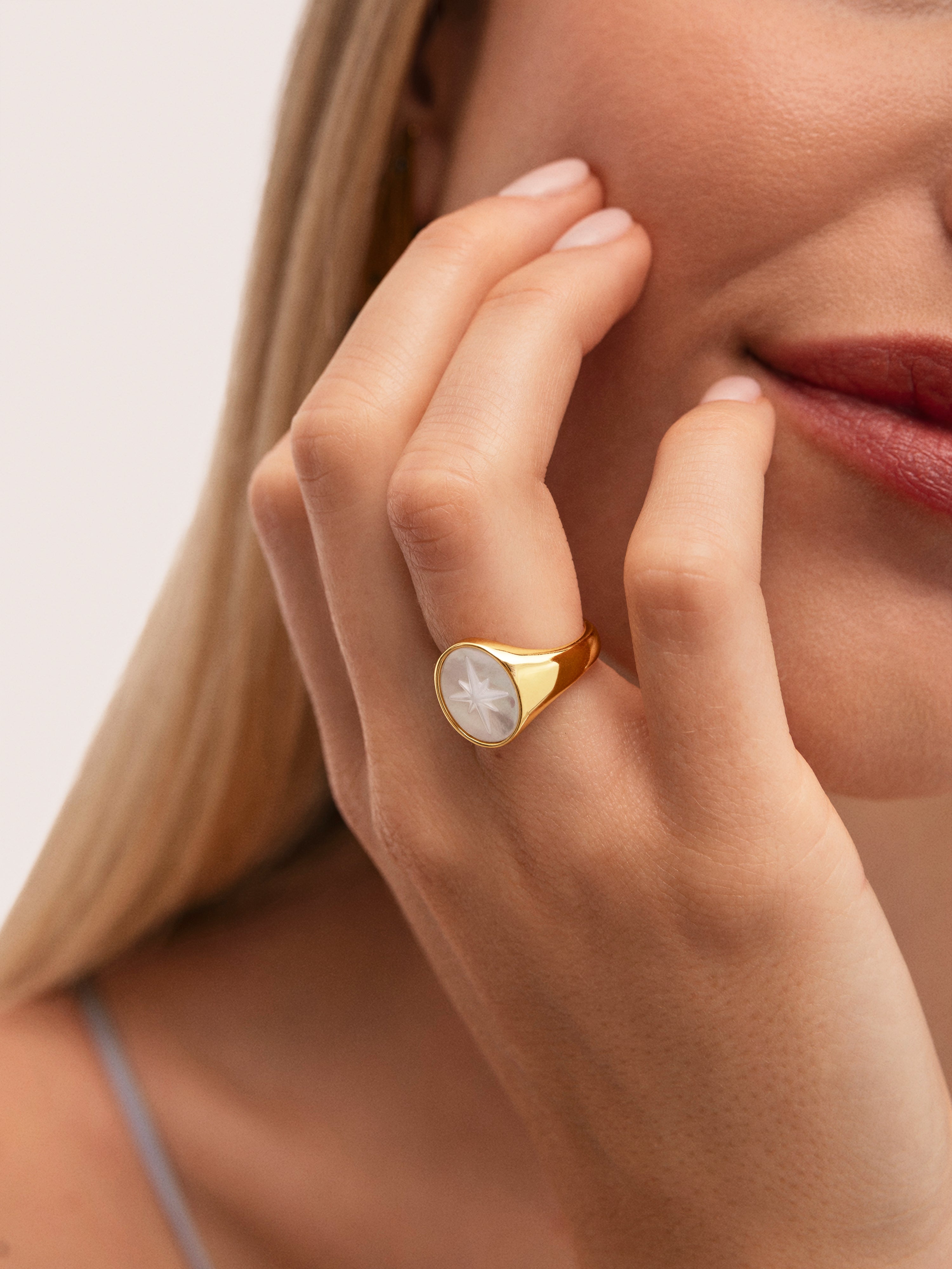 Bague Rose des Vents Nacre Plaqué Or