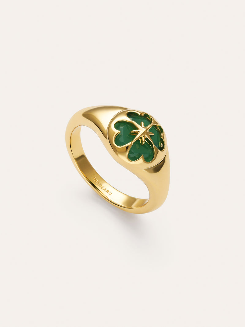 Ring Kleeblatt Achat 18kt vergoldet