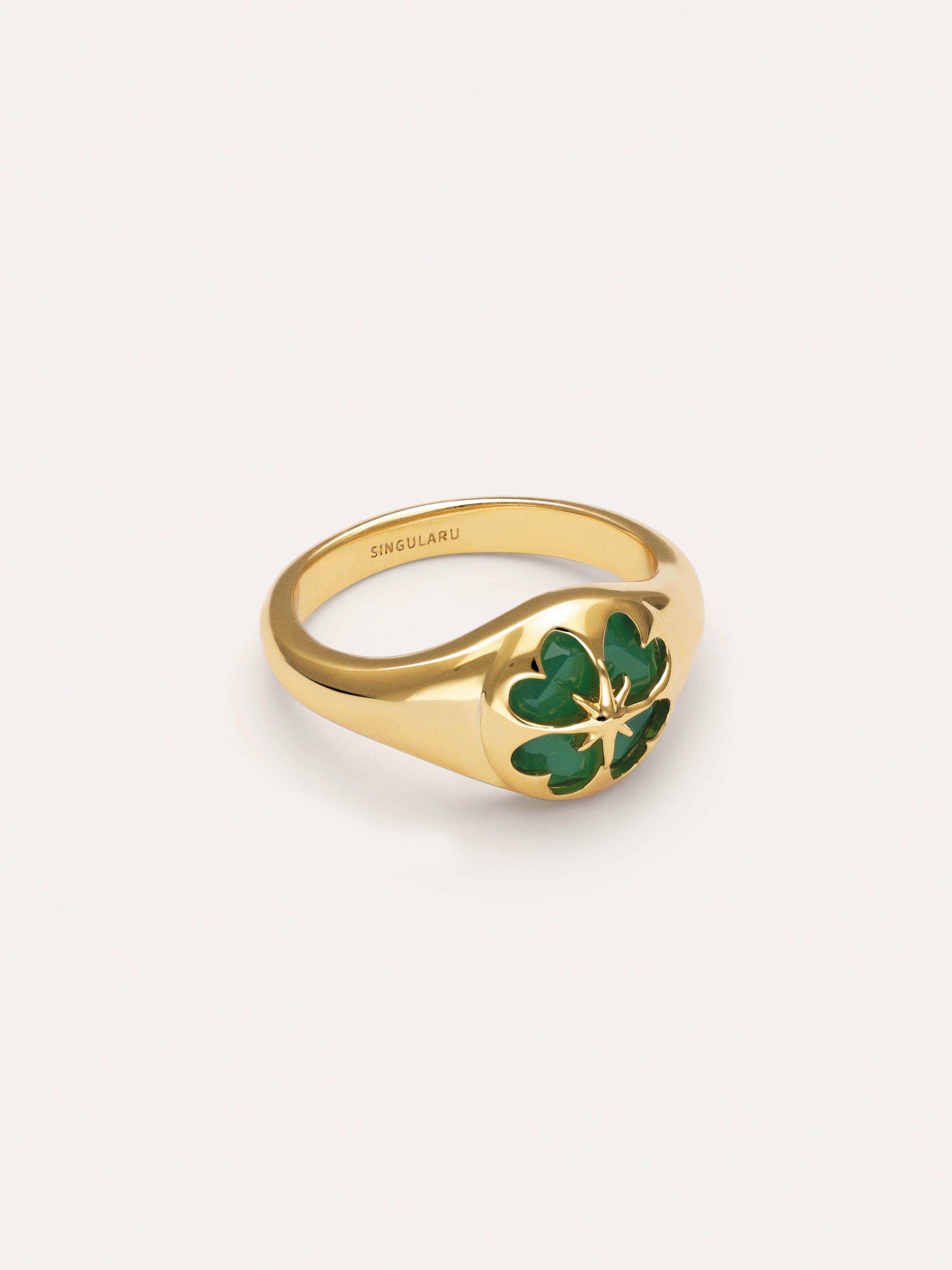 Ring Kleeblatt Achat 18kt vergoldet