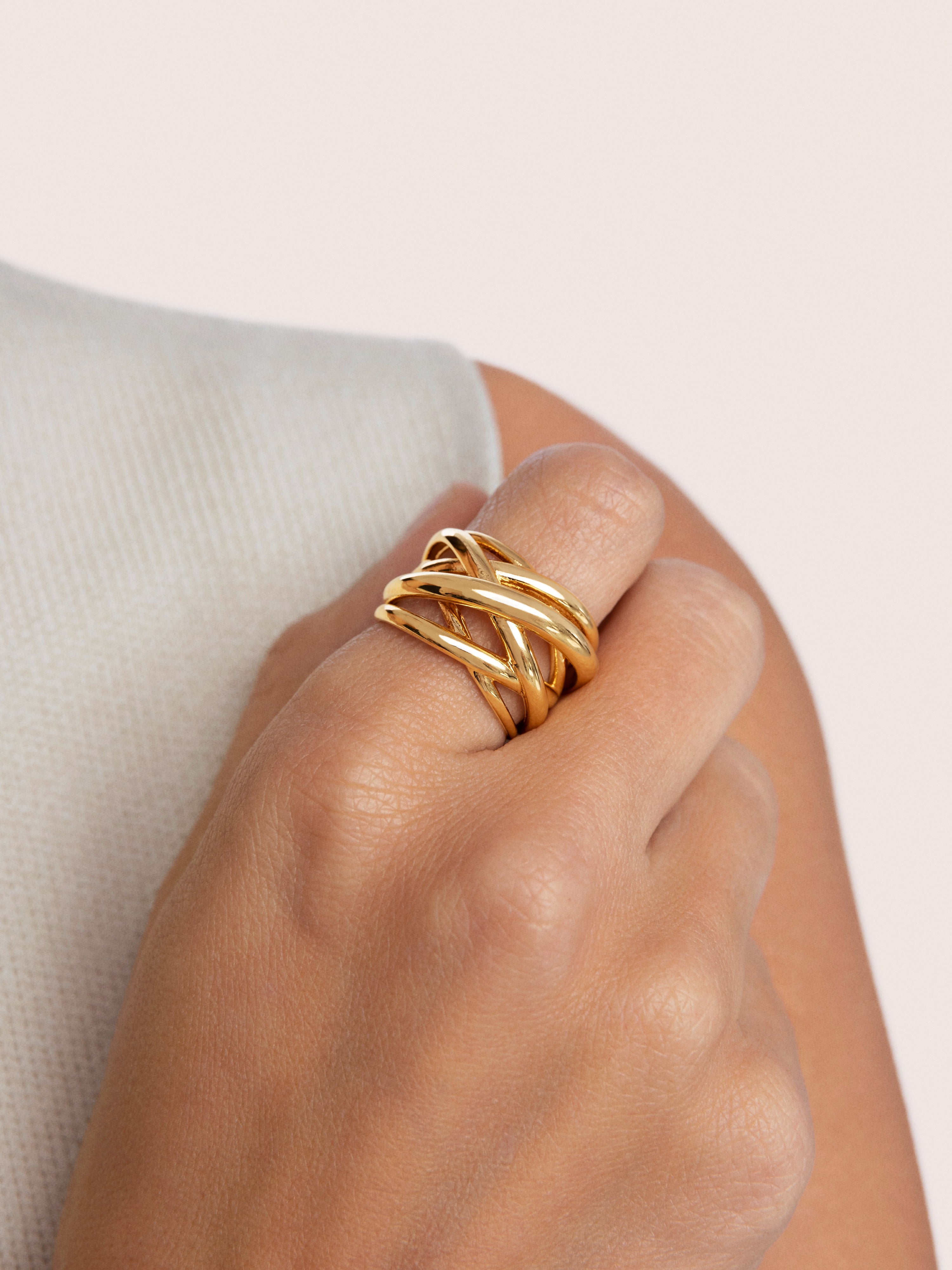 Anillo Triple Cross Acero Baño Oro