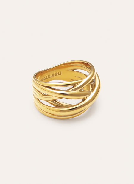 Anillo Triple Cross Acero Baño Oro