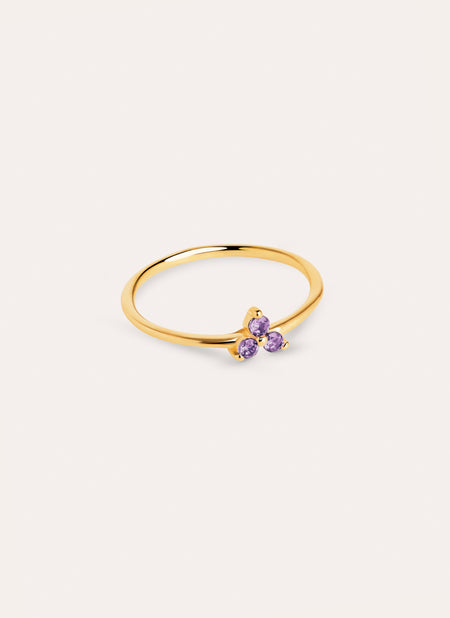 Anillo Trebol Lavande Baño Oro