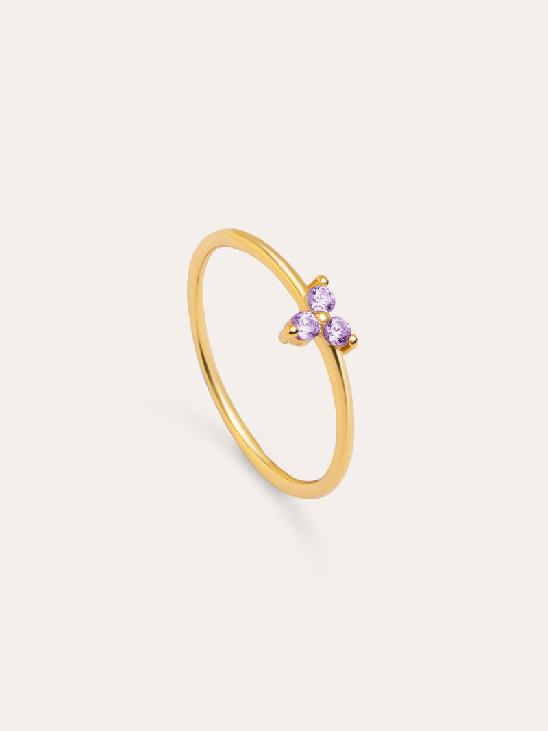 Kleeblatt Lavendel Ring Silber, vergoldet