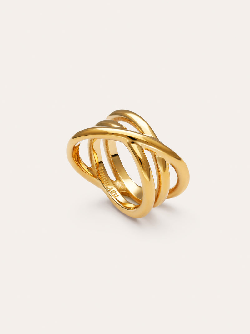Anillo Trinity Acero Baño Oro